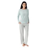 Pierre Cardin Kadın Pijama Takımı, Yeşil, Uzun Kol, Açık Paça, Regular Kalıp, Çift Cepli,%50 Pamuk%50 Modal