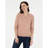 Pierre Cardin Kadın Pudra Slim Fit V Yaka Basic Kazak 50300803-VR042