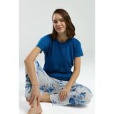 Pierre Cardin Kadın Saks Bisiklet Yaka Kısa Kol Desenli Pijama Takım