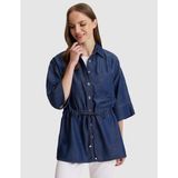 Pierre Cardin Kadın Saks Comfort Fit Jean Gömlek 50324929-VR032 - 38 - Koyu Mavi