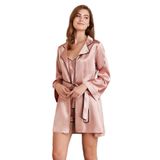Pierre Cardin Kadın Saten Dantelli Gecelik Sabahlık Takım, Brandy, XL