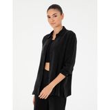 Pierre Cardin Kadın Siyah Comfort Fit Kupro Kumaş Uzun Kollu Gömlek 50292279-VR046 - 34