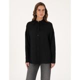 Pierre Cardin Kadın Siyah Oversize Uzun Kollu Gömlek 50301078-VR046 - 42