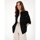 Pierre Cardin Kadın Siyah Oversize Uzun Kollu Gömlek 50313596-VR046 - 38