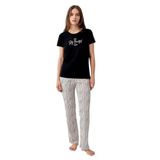 Pierre Cardin Kadın Siyah Pijama Takımı, Kısa Kollu, Bisiklet Yaka,%50 Pamuk%50 Modal, 2XL