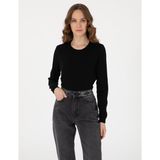 Pierre Cardin Kadın Siyah Slim Fit Bisiklet Yaka Basic Kazak 50315758-VR046 - 2XL