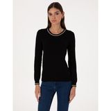Pierre Cardin Kadın Siyah Slim Fit Çizgi Detaylı Basic Kazak 50315910-VR046 - XL