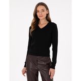 Pierre Cardin Kadın Siyah Slim Fit V Yaka Basic Kazak 50300803-VR046 - XL