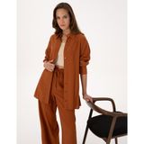 Pierre Cardin Kadın Tarçın Oversize Uzun Kollu Gömlek 50309964-VR191 - 40