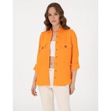 Pierre Cardin Kadın Turuncu Comfort Fit Uzun Kollu Keten Gömlek 50301079-VR051 - 36