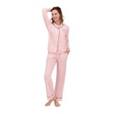 Pierre Cardin Kadın Uzun Kollu Gömlek Pijama Takımı, Pembe, XL Beden