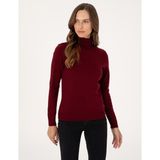 Pierre Cardin Kadın Vişne Slim Fit Balıkçı Yaka Basic Kazak 50315747-VR223 - XL