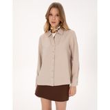 Pierre Cardin Kadın Vizon Modal Karışımlı Comfort Fit Uzun Kollu Gömlek 50318219-VR052 - 38