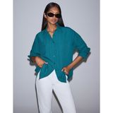 Pierre Cardin Kadın Zümrüt Oversize Uzun Kollu Gömlek 50318232-VR055 - 38