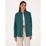 Pierre Cardin Kadın Zümrüt Oversize Uzun Kollu Gömlek 50318232-VR055 - 42