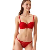 Pierre Cardin Kırmızı 4563 Pisa Destekli/Push - Up Straplez Dantelli Sütyen Takımı