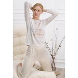 Pierre Cardin Krem Kadın Uzun Kol Pijama Takım - S
