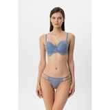 Pierre Cardin Lingerie Kadın Milan Push Up Dantelli Sütyen Tanga Takım - Mavi - 85B