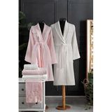Pierre Cardin Logo Soft Jakarlı Aile Bornoz Seti, Pembe-Gri, Unisex