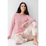pierre cardin paris Pierre Cardin Düğmeli Bisiklet Yaka Uzun Kollu Pijama Takımı Gül Kurusu, M, PCKP9055, Gül Kurusu, kadın