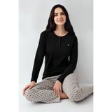 pierre cardin paris Pierre Cardin Düğmeli Uzunkol Pijama Takım, S, SS-PCK9102-REN, Siyah, kadın