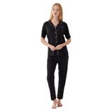 pierre cardin paris Pierre Cardin Modal Pamuklu Kısa Kol Biyeli Gömlek Yaka Pijama Takımı, L, THCLVR.1P.0.1PC, Siyah, kadın