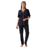 pierre cardin paris Pierre Cardin Modal Pamuklu Kısa Kol Biyeli Gömlek Yaka Pijama Takımı, S, THCLVR.1P.0.1PC, Lacivert, kadın