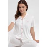 pierre cardin paris Pierre Cardin Modal Pamuklu Kısa Kol Biyeli Gömlek Yaka Pijama Takımı, XL, THCLVR.1P.0.1PC, Krem, kadın