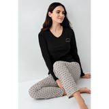 pierre cardin paris Pierre Cardin Pamuk Modal V Yaka Uzunkol Pijama Takım, M, PCK9101, Siyah, kadın