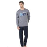 pierre cardin paris Pierre Cardin Pamuk Yazılı Pijama Takım, 2XL, PC6096PENT, Koyu Gri, erkek