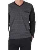 pierre cardin paris Pierre Cardin%100 Pamuklu Jakarlı V Yaka Pijama Takım, XL, PC6110PENT, Siyah, erkek