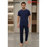 Pierre Cardin Paris Premium Erkek %100 Pamuklu Rahat Kalıp Cepli Kısa Kollu Pijama Takım - Lacivert
