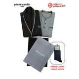 Pierre Cardin Paris Premium Erkek Triko Sabahlık Pamuklu Uzun Kollu 3'Lü Damat Çeyiz Kutulu Pijama Takım Çorap Hediyeli