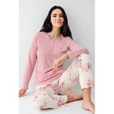 Pierre Cardin Paris Premium Kadın Desenli Modal Pamuklu Düğmeli Uzun Kollu Pijama Takım