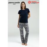 Pierre Cardin Paris Premium Kadın Lacivert Düğmeli Yaka Kısa Kol Pijama Takımı