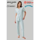 Pierre Cardin Paris Premium Kadın Modal Pamuklu Çizgili Önden Düğmeli Kısa Kollu Pijama Takım