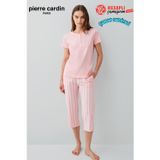 Pierre Cardin Paris Premium Kadın Modal Pamuklu Rahat Kalıp Çizgili Kapri Kısa Kol Pijama Takım