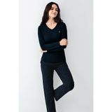 pierre cardin paris Puantiyeli V Yaka Uzun Kollu Pijama Takımı, L, 08340-1, Lacivert, kadın