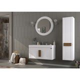 Pierre Cardin Pio 100CM Antique White (Beyaz) Ahşap Kulplu Banyo Dolabı (Ayna+Lavabo+Alt Dolap) - Pio-100-B - Mat Beyaz