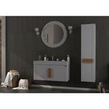 Pierre Cardin Pio 100CM Matt Anthracite (Gri) Ahşap Kulplu Banyo Dolabı (Ayna+Lavabo+Alt Dolap) - Pio-100-A - Antrasit Gri Mat
