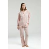 Pierre Cardin Premium Kadın Pamuklu Modal Kumaş Çizgili Önden Düğmeli Uzun Kollu Kutulu Pijama Takım