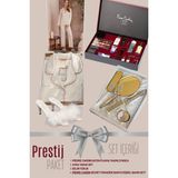 Pierre Cardin Prestij Paket Lüks Gelin Çeyiz Seti - Saten Pijama Takımı, Kozmetik Seti, Ayna Tarak Seti ve Tüylü Terlik - Ekru