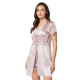 Pierre Cardin Pudra Saten Dantelli 3'lü Kadın Sabahlık-Şort Takım 2480
