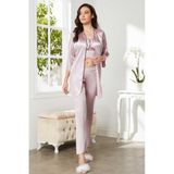 Pierre Cardin Rose Saten 3'lü Pijama Takım 2075