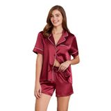 Pierre Cardin Saten Biyeli Pijama Şort Takımı Bordo 1205