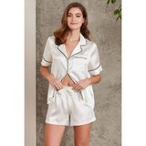 Pierre Cardin Saten Biyeli Şort Pijama Takımı Ekru 1205