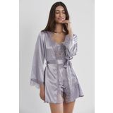Pierre Cardin Saten Dantelli 3'lü Şort & Kombi & Sabahlık Takım 2490 Royal