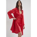 Pierre Cardin Saten Dantelli Gecelik & Sabahlık Takım - 4050 - Kırmızı
