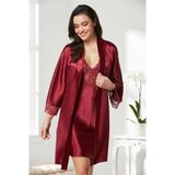 Pierre Cardin Saten Dantelli Gecelik Sabahlık Takım 4280 Bordo