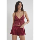Pierre Cardin Saten Dantelli Şort & Kombi Takım - 450 - Bordo